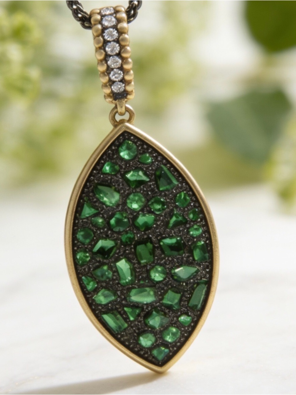 Gold-Tone Green Crystal Marquise Pendant Necklace